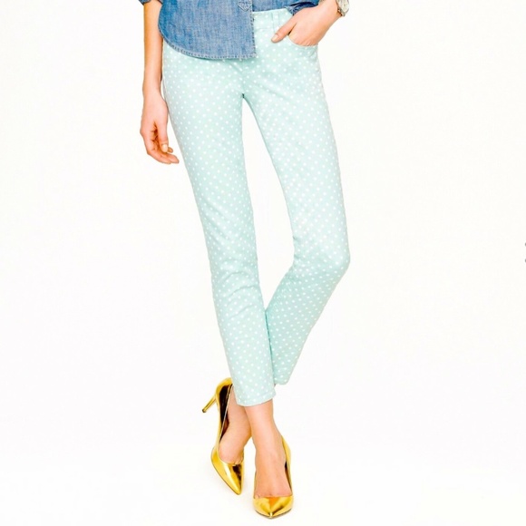 NEW 2 XS JCREW MATCHSTICK CROP SPEARMINT CAPRI WHITE DOTTED 24" 59180 JEANS pant - Picture 1 of 4